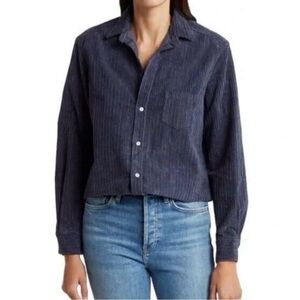 NEW FRANK & EILEEN "Eileen" Relaxed Fit Corduroy Button-Up Shirt Lagoon Blue XXS
